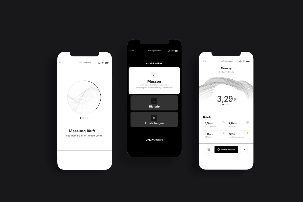 Mobile Design Mockup Messoberfläche für VemaVenturi.